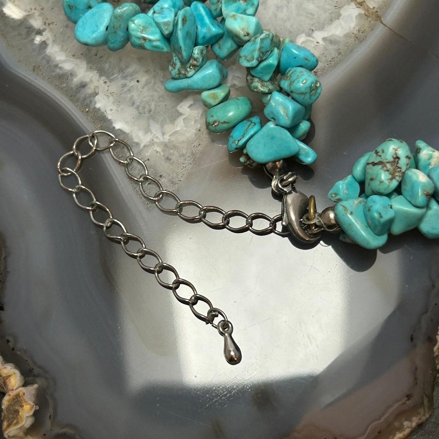 Native American Oval Turquoise Stone w/3 Strands Natural Turquoise Necklace