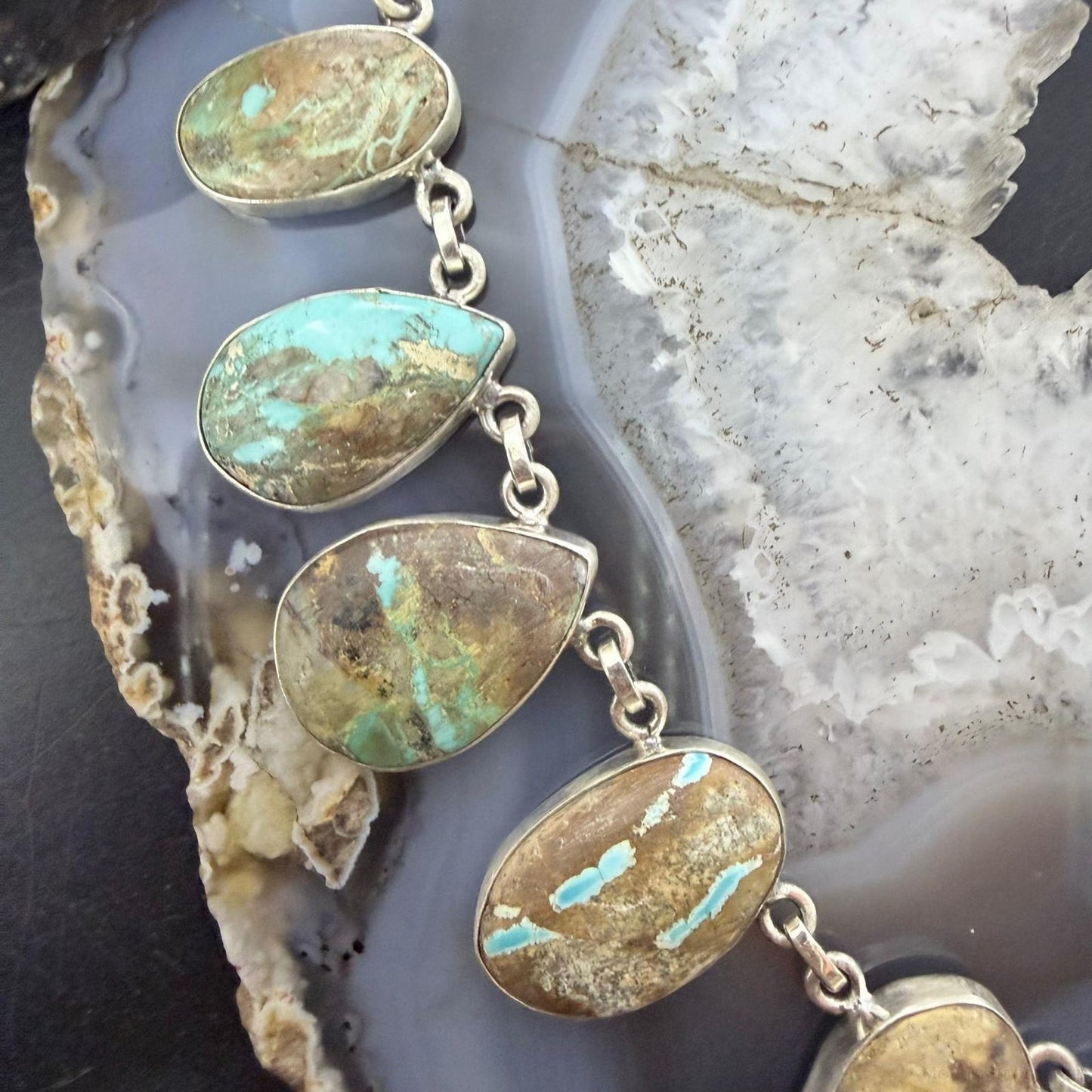 Sterling Silver Southwestern Style Boulder Ribbon Turquoise 18" Necklace For Women