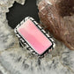 Native American Sterling Silver Rectangle Pink Conch Bar Ring Size 7 For Women