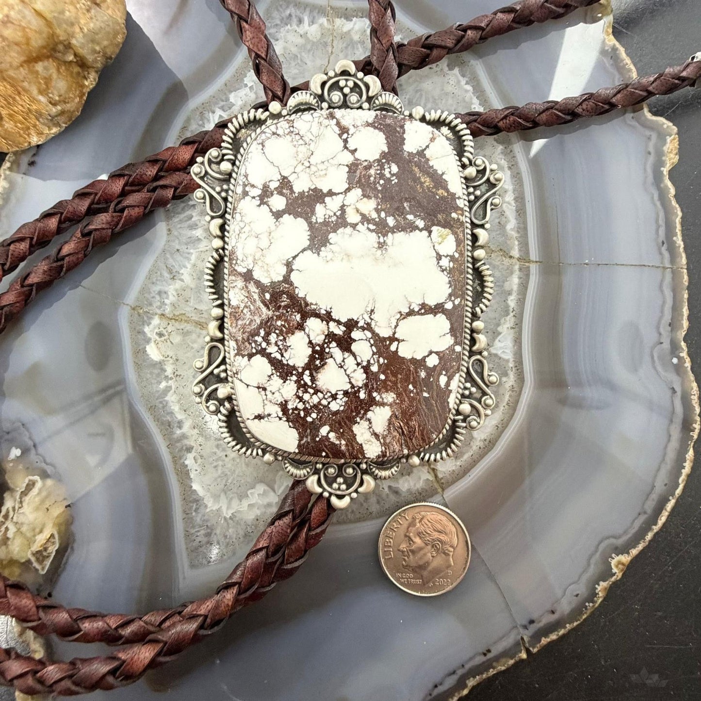 Sterling Silver Southwestern Style Large Rectangle Wild Horse Bolo Tie For Men