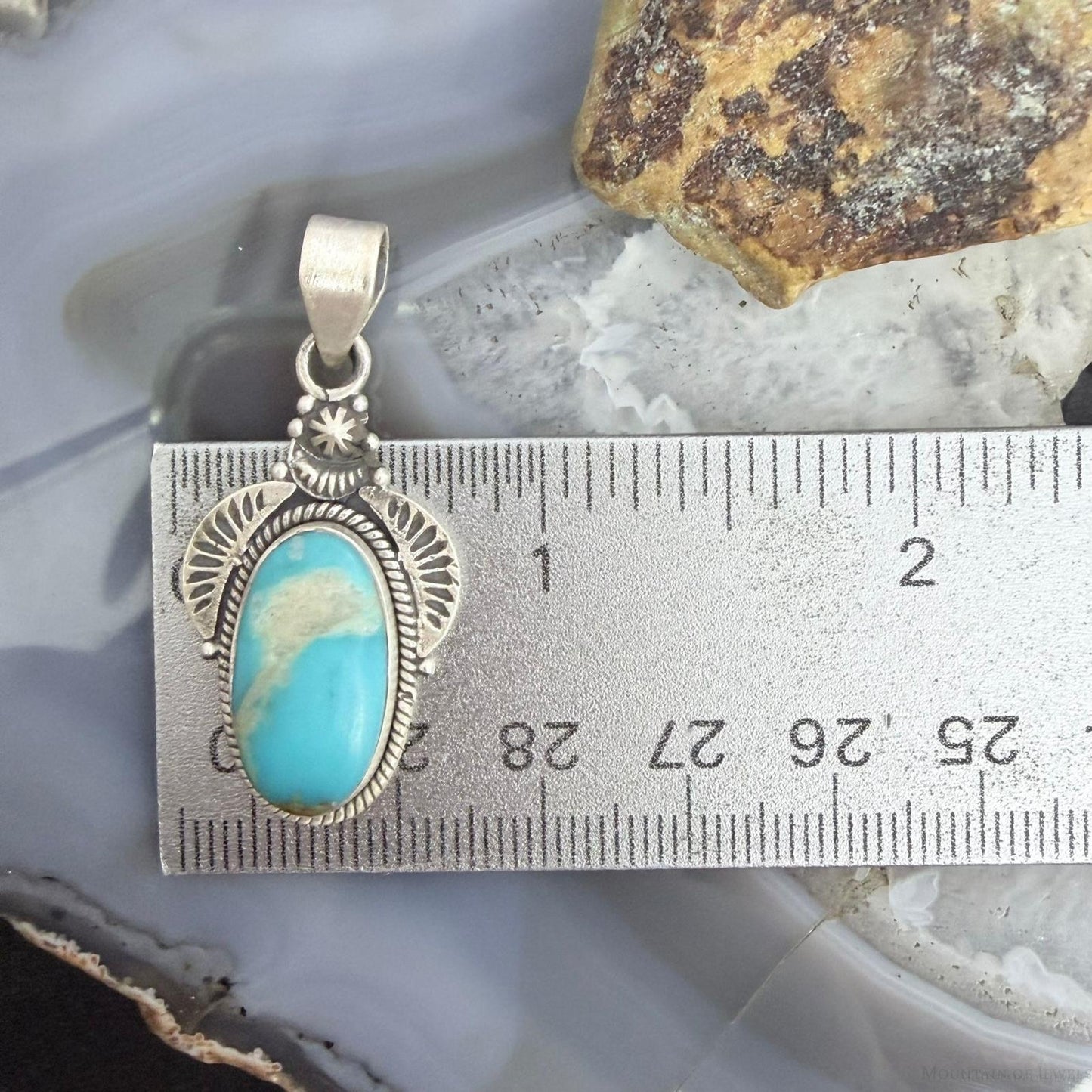 Sterling Silver Southwestern Style Oval Kingman Turquoise Decorated Pendant For Women