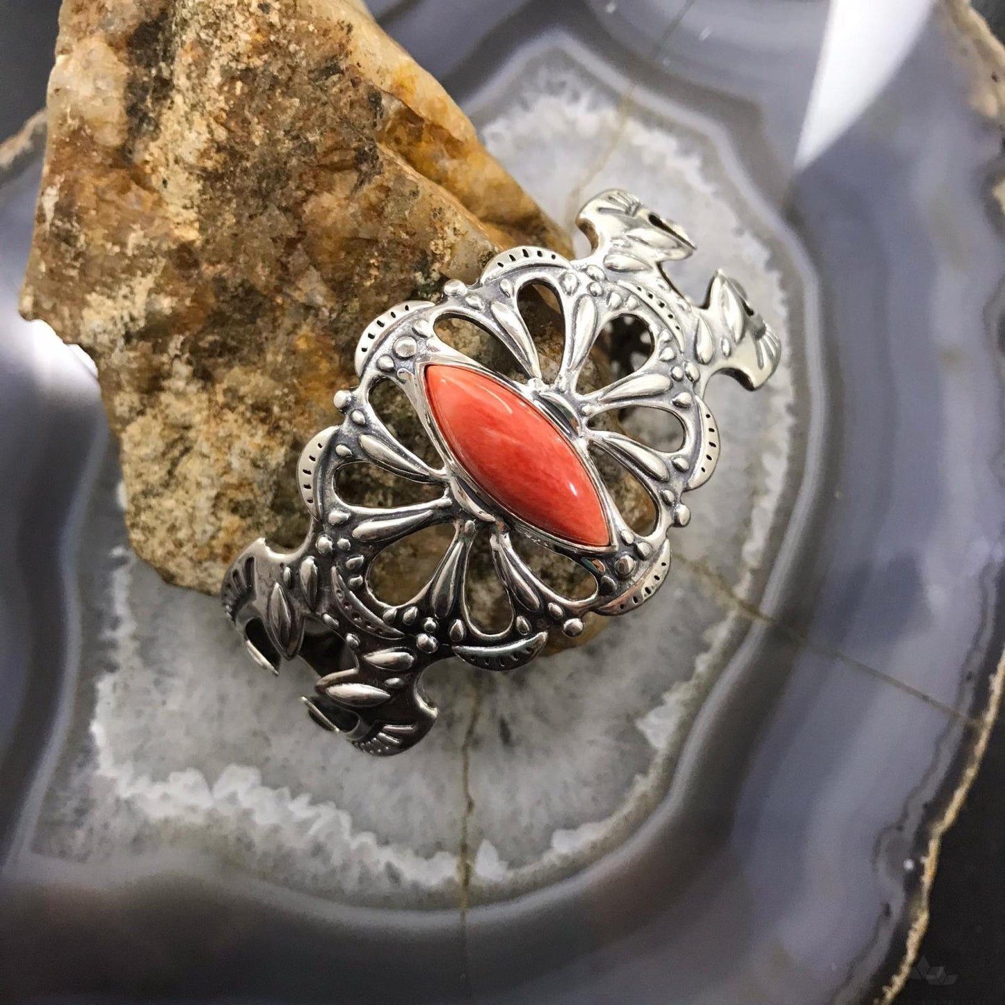 Carolyn Pollack Sterling Silver Marquise Orange Spiny Oyster Bracelet For Women