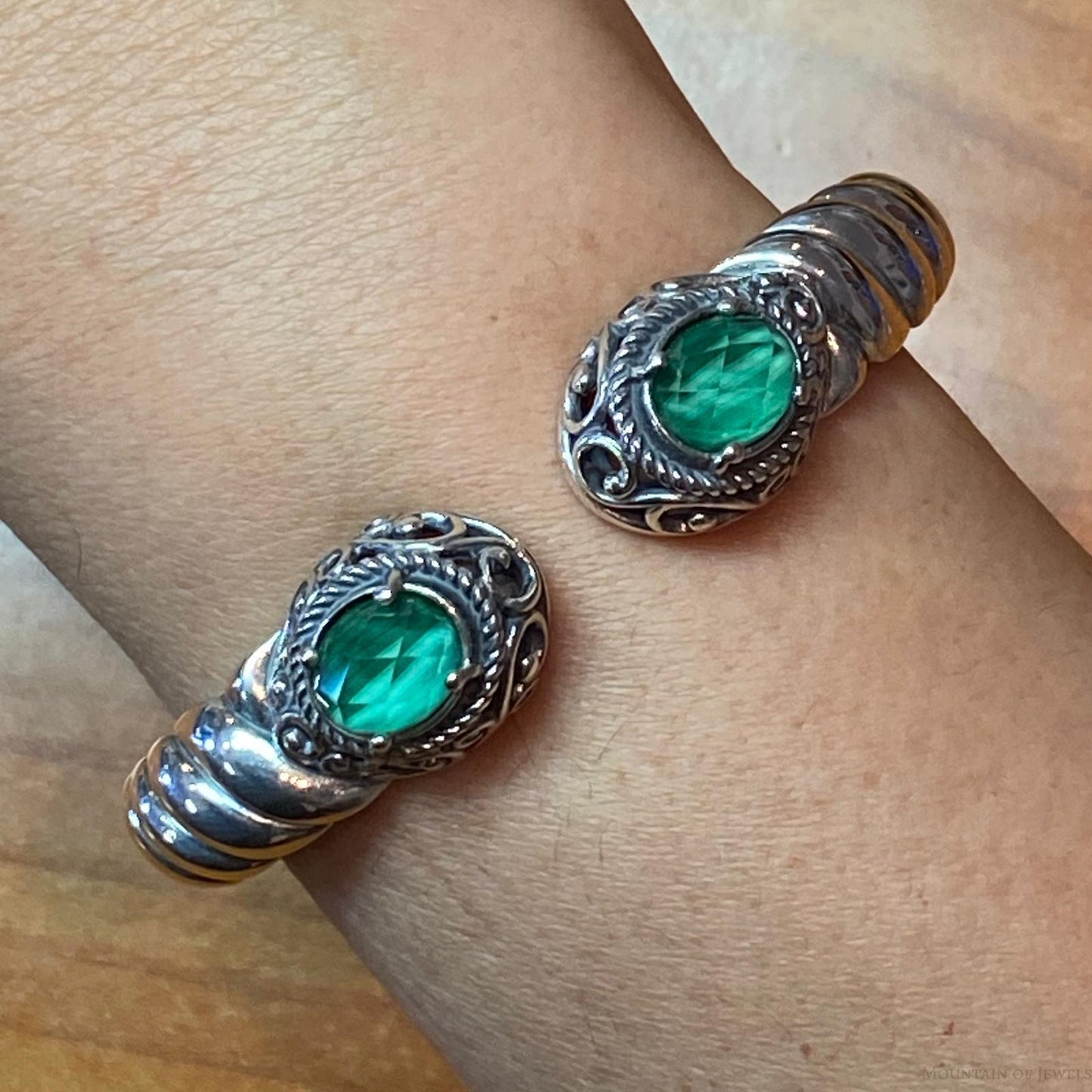 Carolyn Pollack Sterling Silver Malachite Doublet Decorated Hinged Bracelet For Women #1