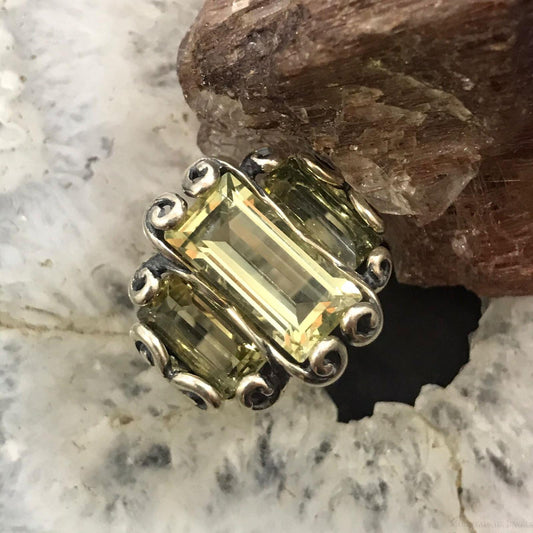 Carolyn Pollack Sterling Silver 3 Emerald Cut Pale Citrine Ring Size 6 For Women