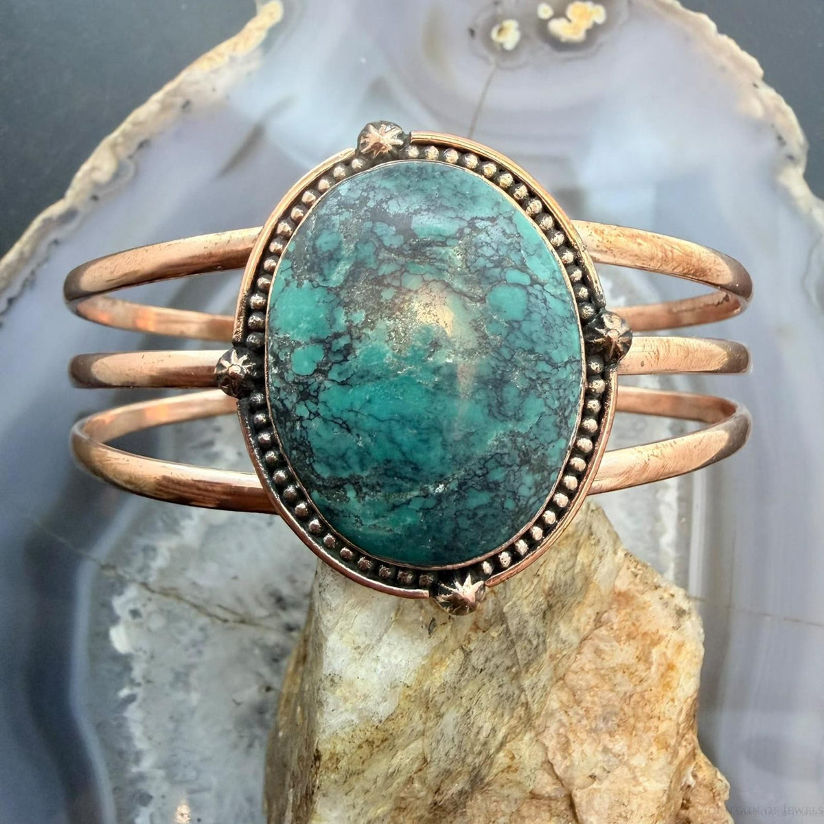Copper Southwestern Style Oval Tibetan Turquoise Decorated Bracelet For Women