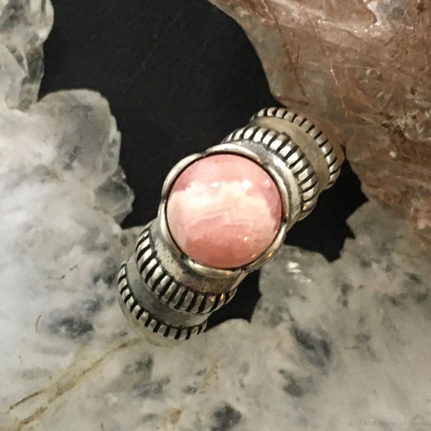 Carolyn Pollack Vintage Sterling Silver Round Rhodonite Decorated Ring For Women