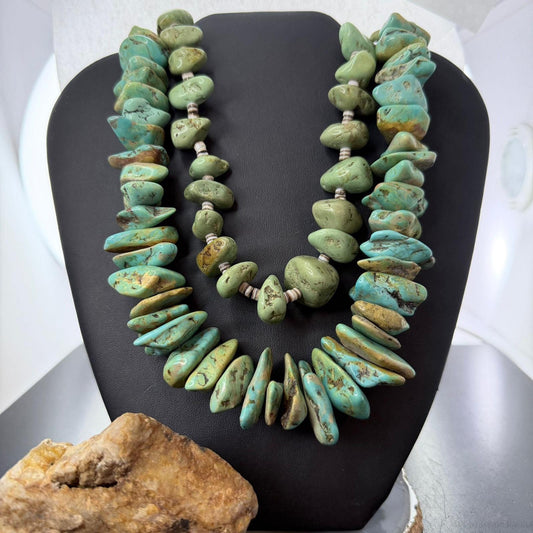 Vintage 2 Strands Chunky Natural Turquoise Stone Necklace For Women For Women