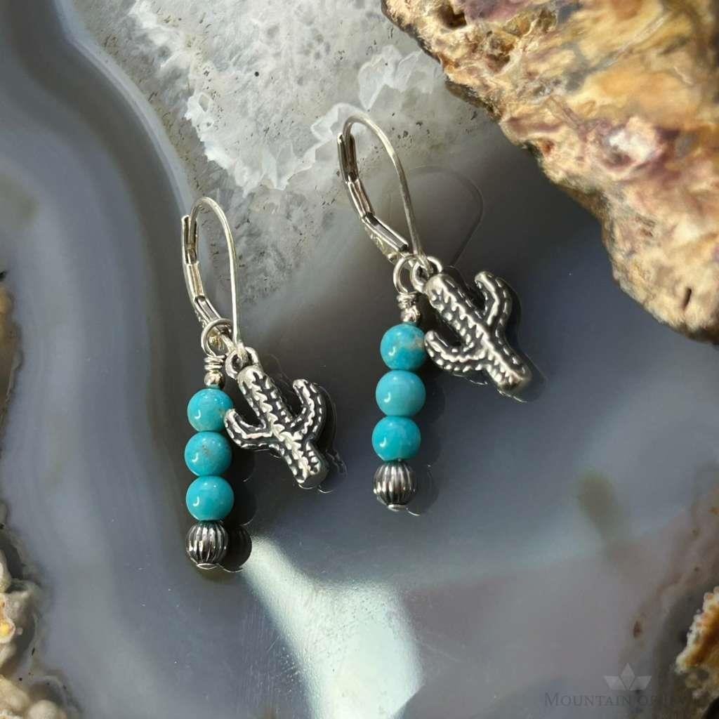 Carolyn Pollack Sterling Silver Turquoise Beads & Cactus Charm Dangle Earrings For Women