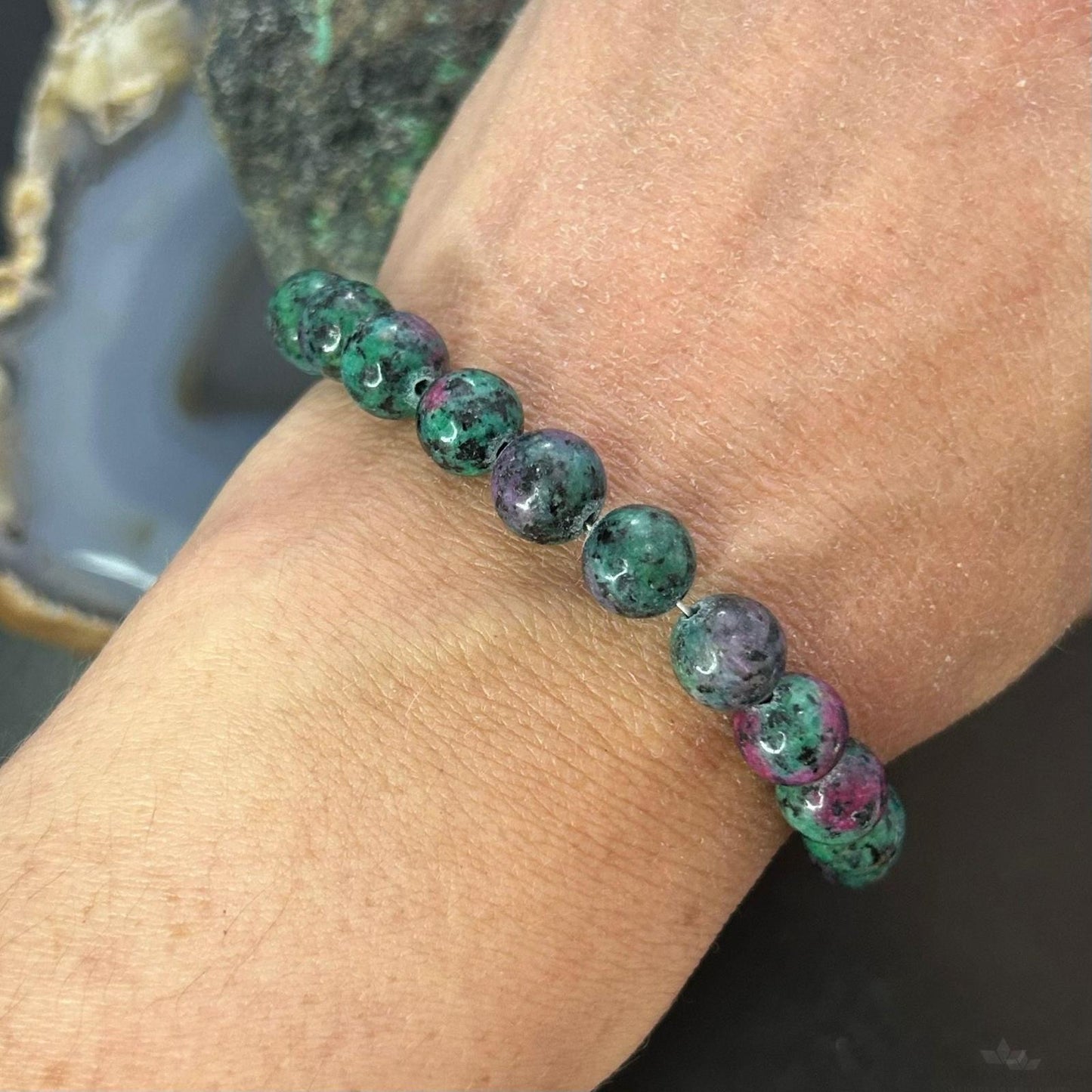 Sterling Silver Ruby Zoisite Beads 8" Bracelet For Women