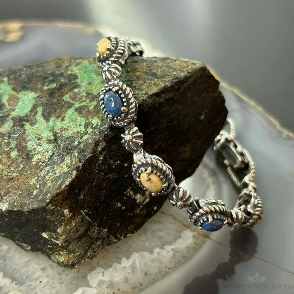 Carolyn Pollack Sterling Silver Picture Jasper & Lapis Link Bracelet For Women