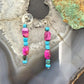 Sterling Silver Turquoise & Pink Dahlia Beads Long Dangle Earrings For Women