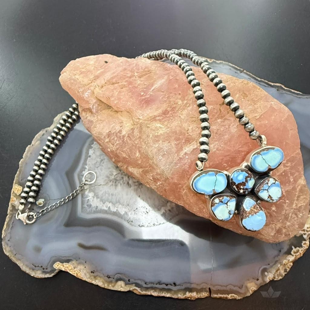 Sterling Silver Southwestern Style Golden Hill Turquoise Cluster 23" Lariat For Women