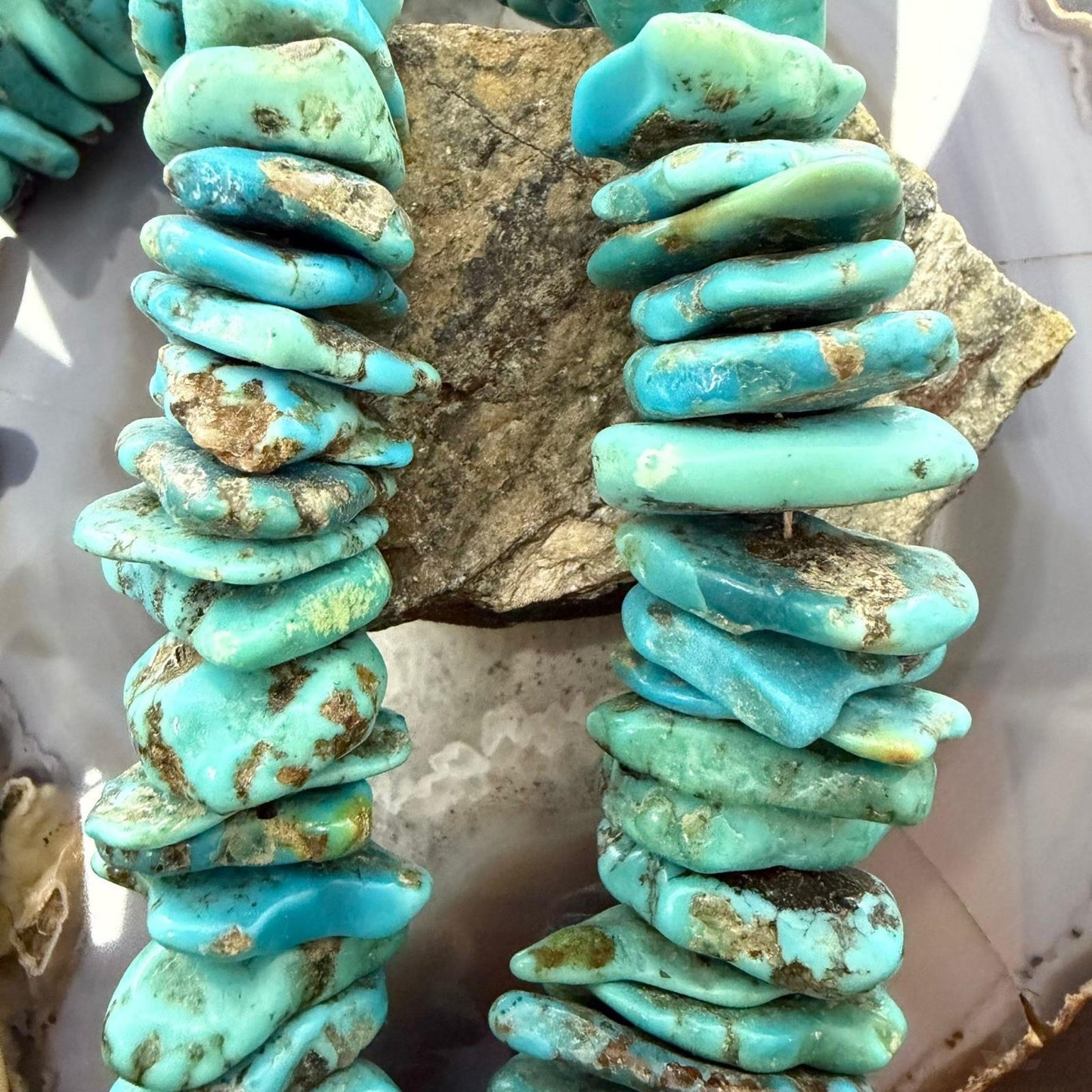 Vintage Native American Large & Heavy Rough Turquoise Beads w/MOP Necklace For Women