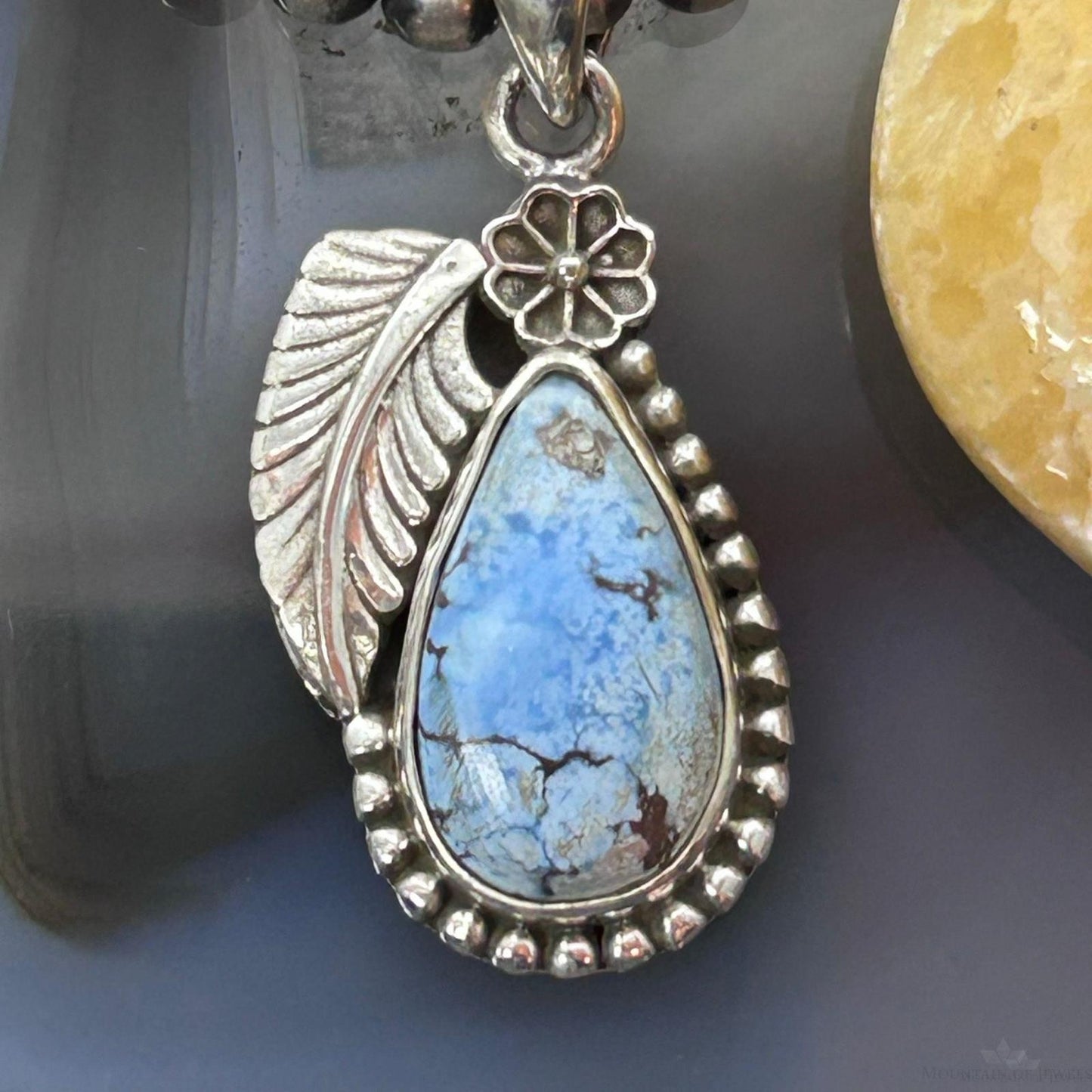Sterling Silver Southwestern Style Teardrop Golden Hill Turquoise Pendant For Women
