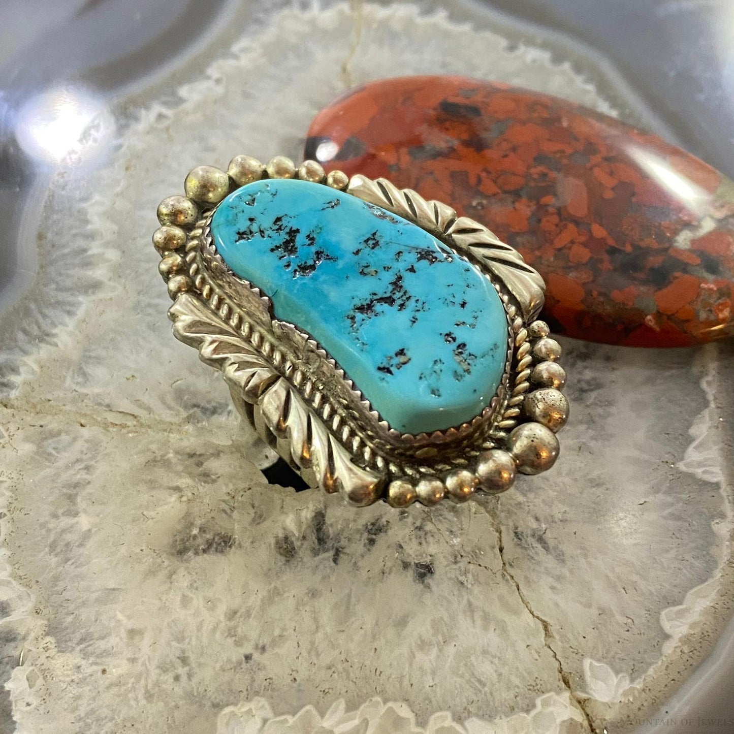 Vintage Native American Sterling Kingman Turquoise Ring Size 10.25 For Women