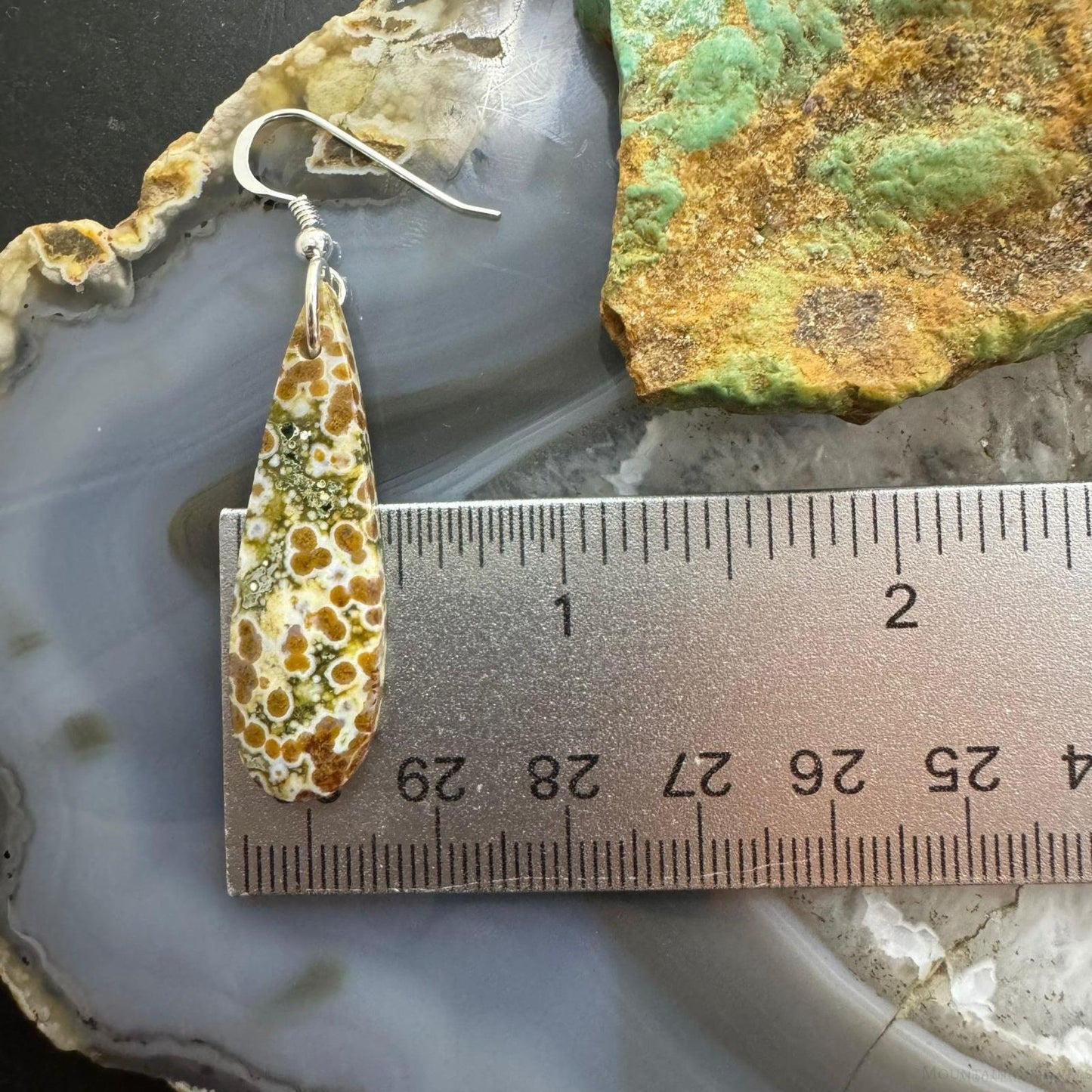 Sterling Silver Teardrop River Jasper Slab Dangle Earrings For Women #197