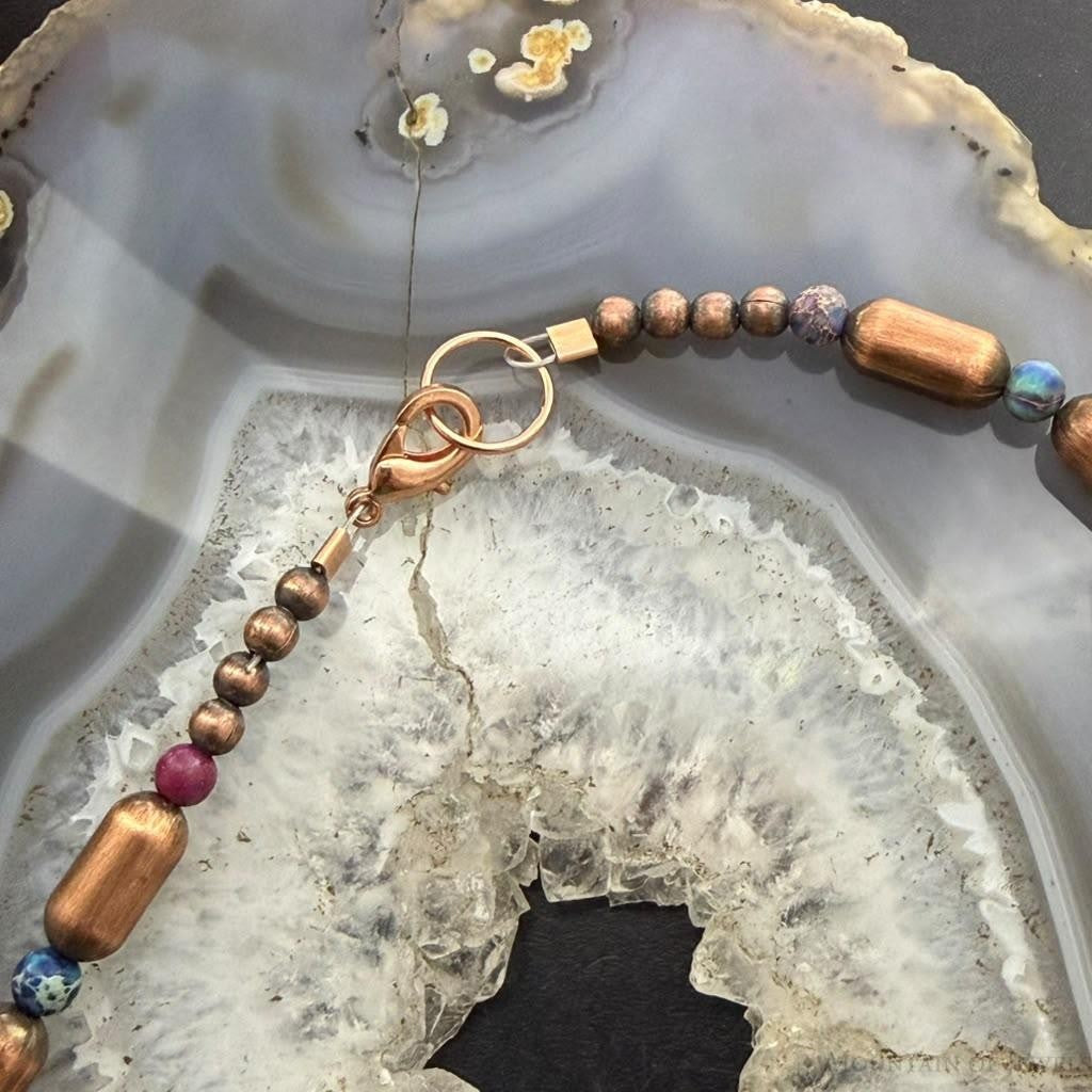 Southwestern Style Copper Navajo Pearl & Cylinder w/Multistone 18" Necklace #2