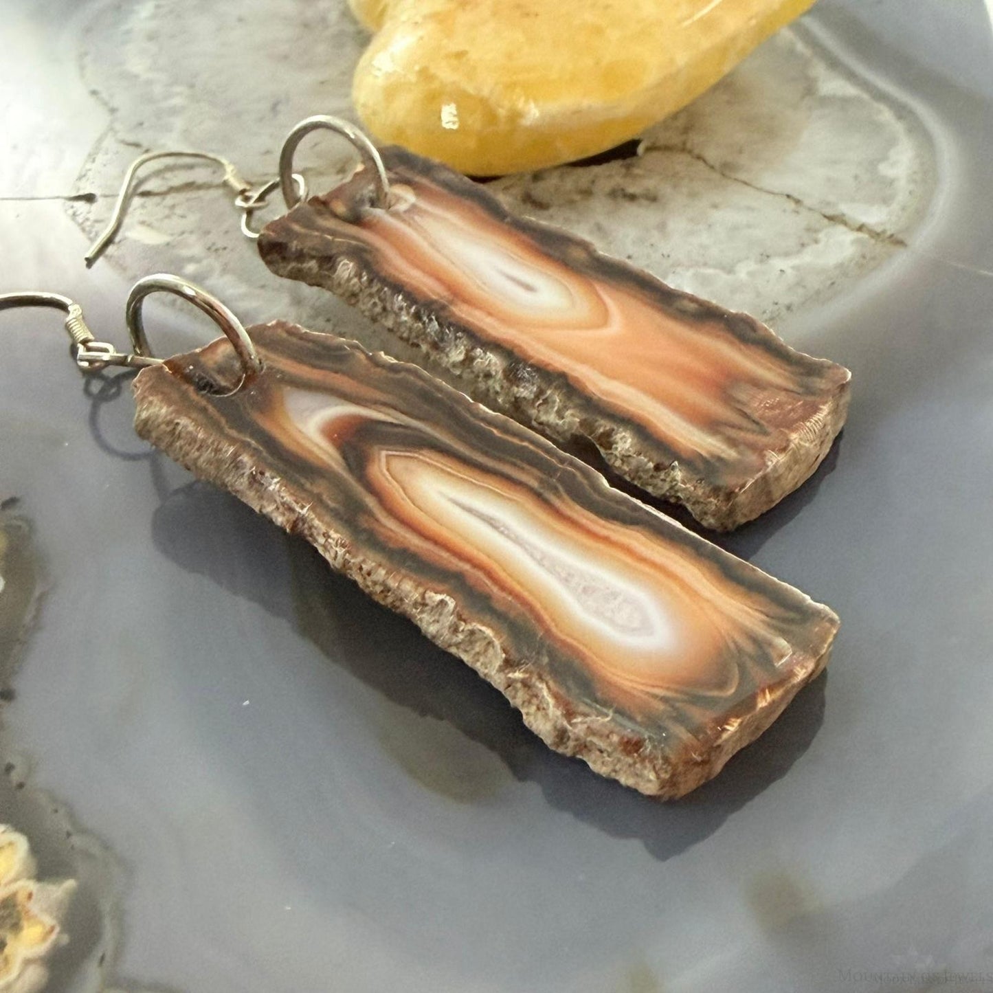 Sterling Silver Agate Slab Dangle Earrings For Women #407