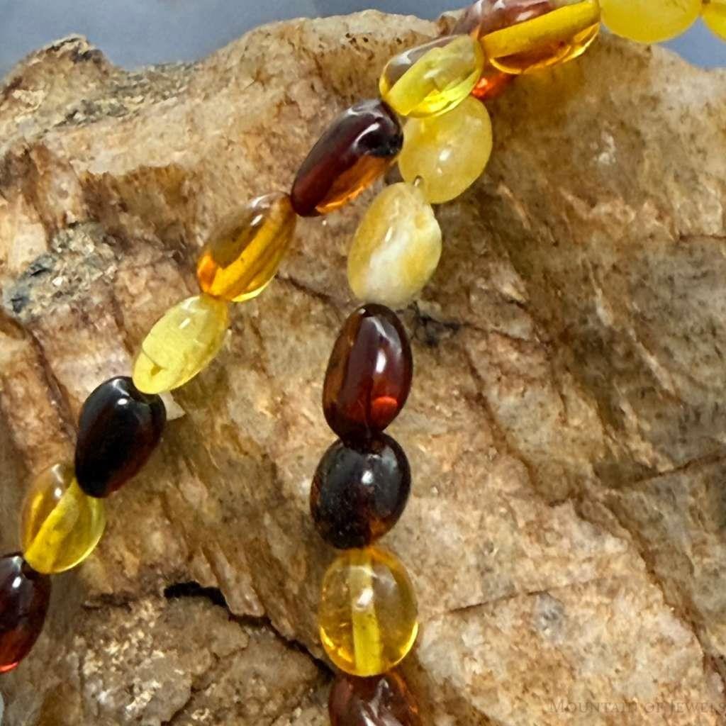 Sterling Silver Amber Beaded 17" and 18" Necklace For Women