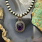Sterling Silver Southwestern Style Oval Amethyst Decorated Charm/Pendant For Women