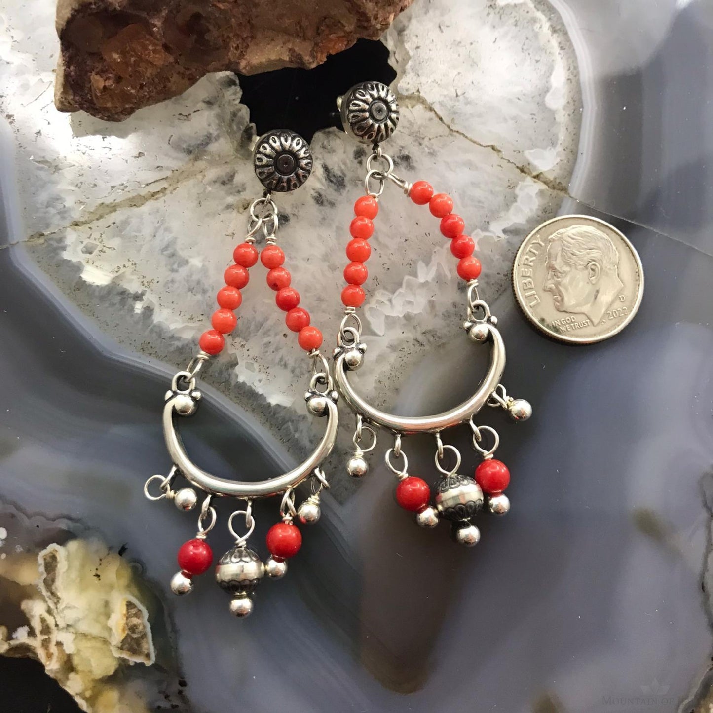 Carolyn Pollack Sterling Silver Coral Bead Boho Chandelier Dangle Earrings For Women