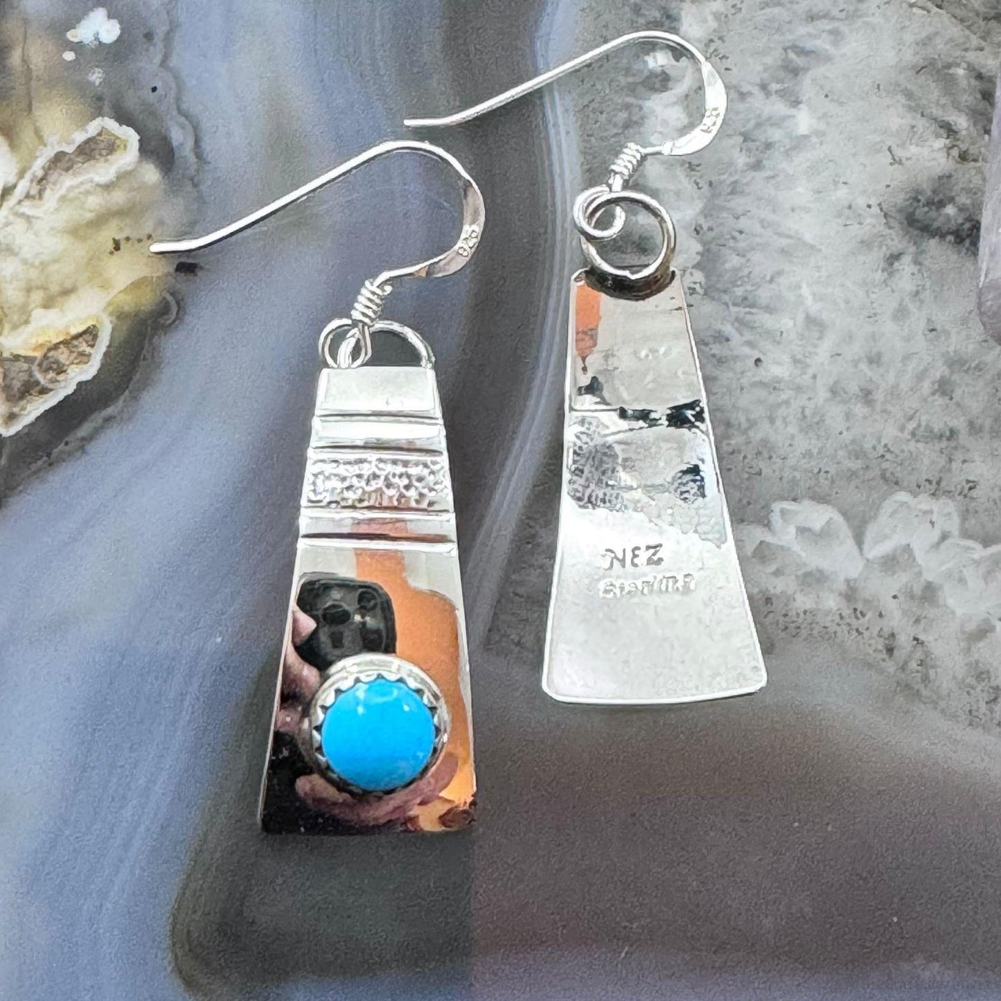 Michael Nez Sterling Silver Blue Turquoise Peaceful Sky Dangle Earrings For Women