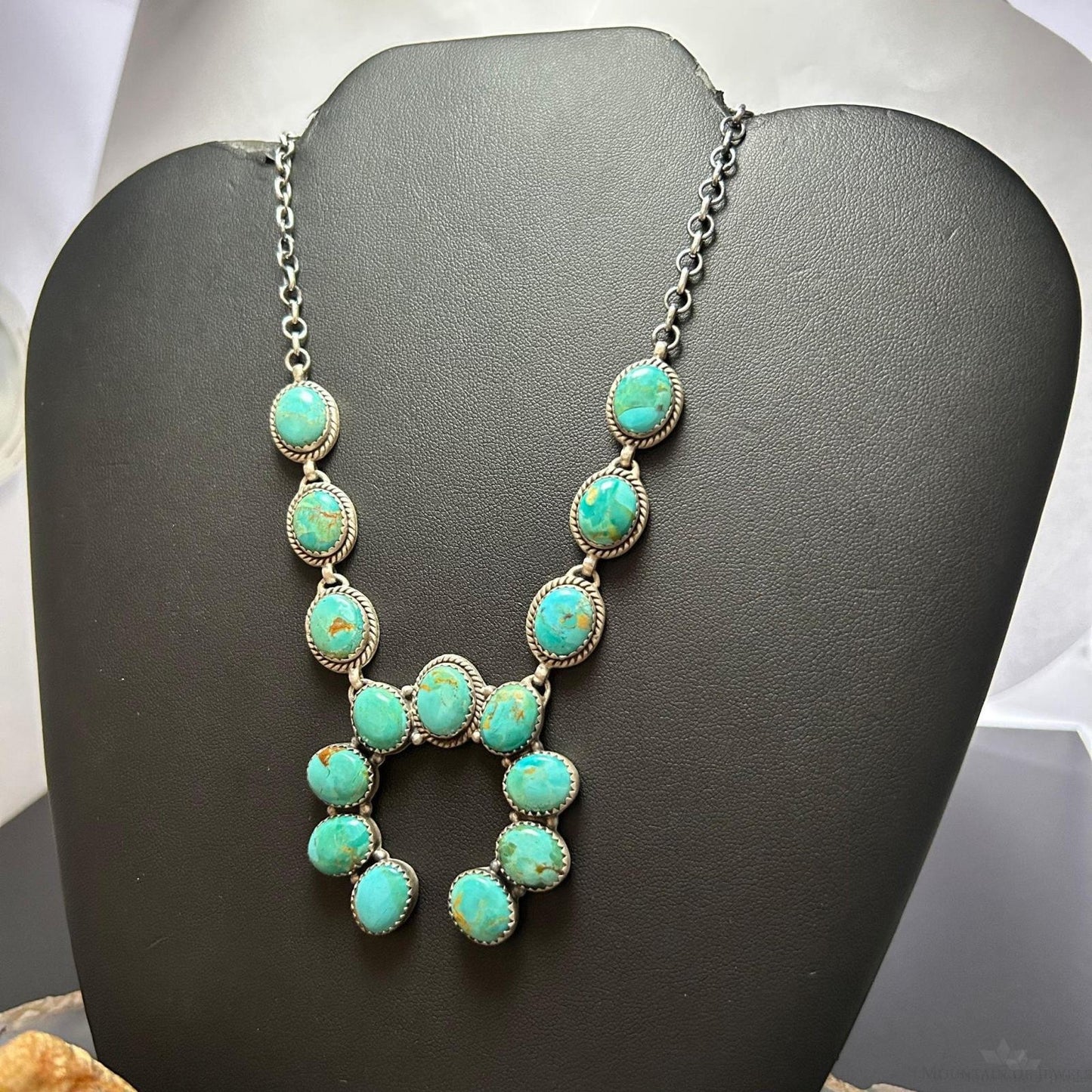Sterling Silver Southwestern Style Mohave Turquoise Naja Necklace For Women