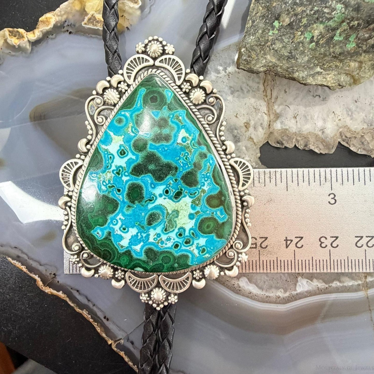 Sterling Silver Southwestern Style Triangle Azurite Malachite Bolo Tie For Men