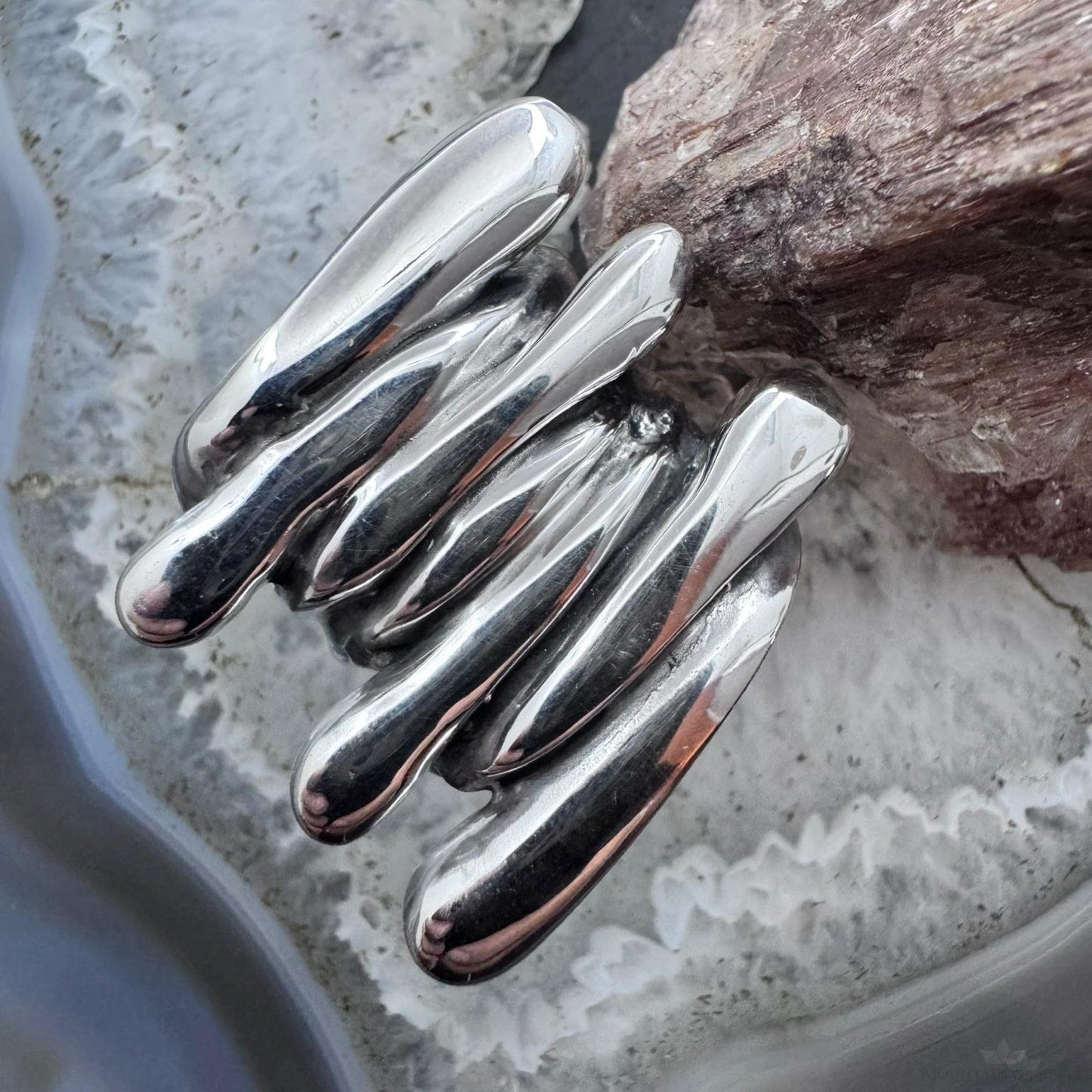 Sterling Silver Electroform Abstract Fashion Ring For Women, Taxco Mexico