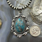 Sterling Silver Southwestern Style Oval Turquoise Decorated Pendant For Women