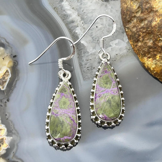 Sterling Silver Southwestern Style Teardrop Stichtite Dangle Earrings For Women