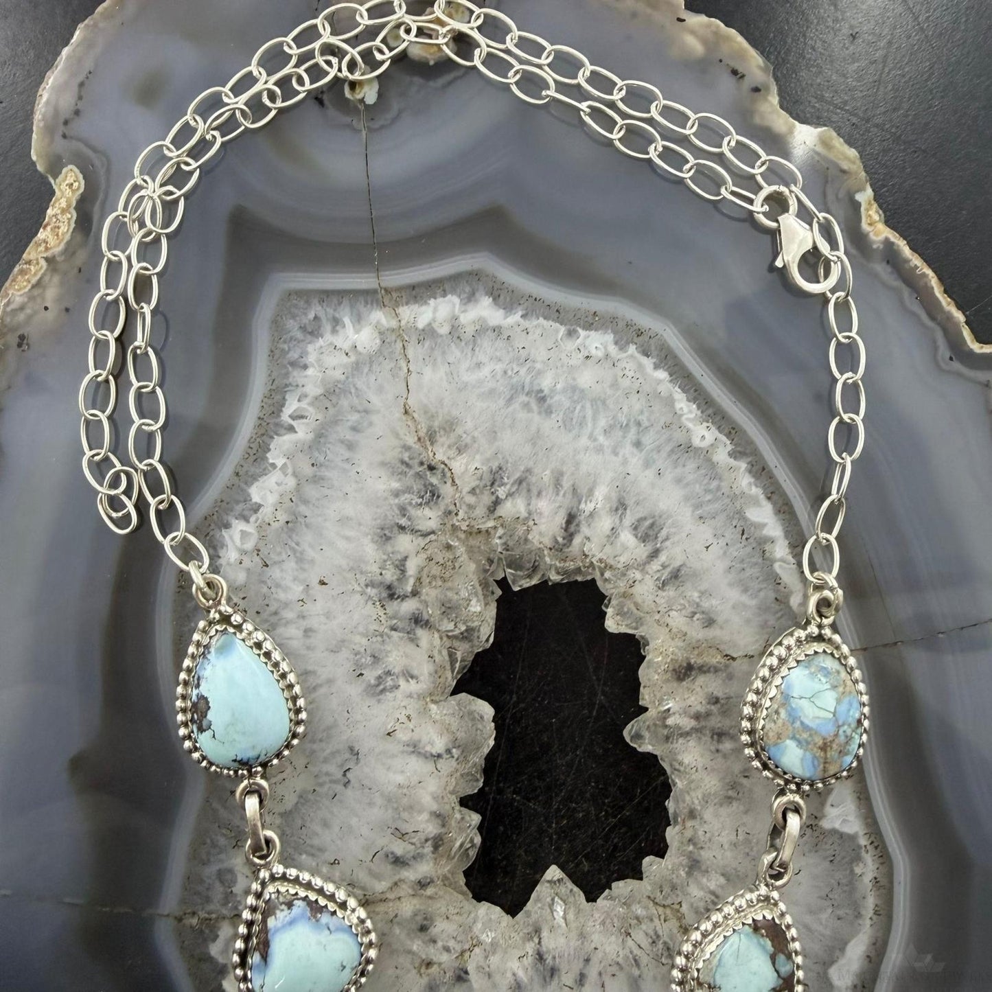 Sterling Silver Southwestern Style Golden Hill Turquoise Lariat 20" Necklace For Women