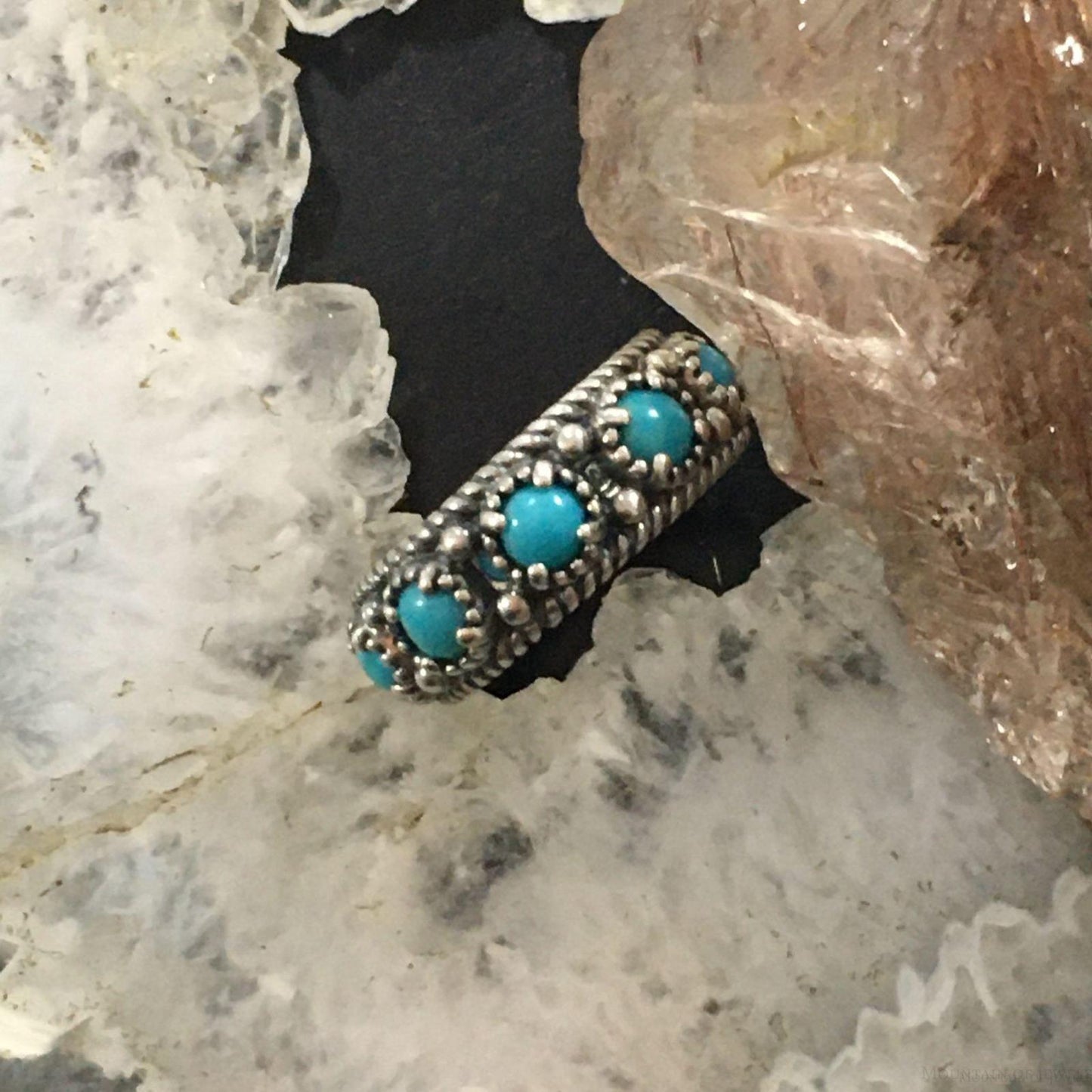 Carolyn Pollack Sterling Silver Turquoise Eternity Band Ring Size 5, 7 For Women