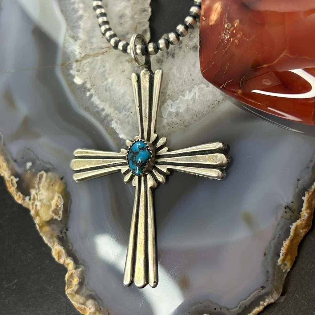 Arthur J Williams Navajo Native American Sterling Silver Turquoise Unisex Cross Pendant