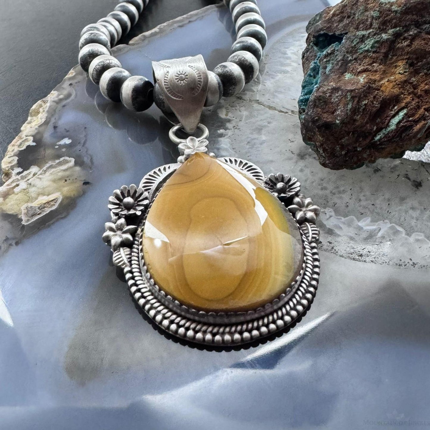 Sterling Silver Southwestern Style Teardrop Banded Agate Decorated Pendant For Women