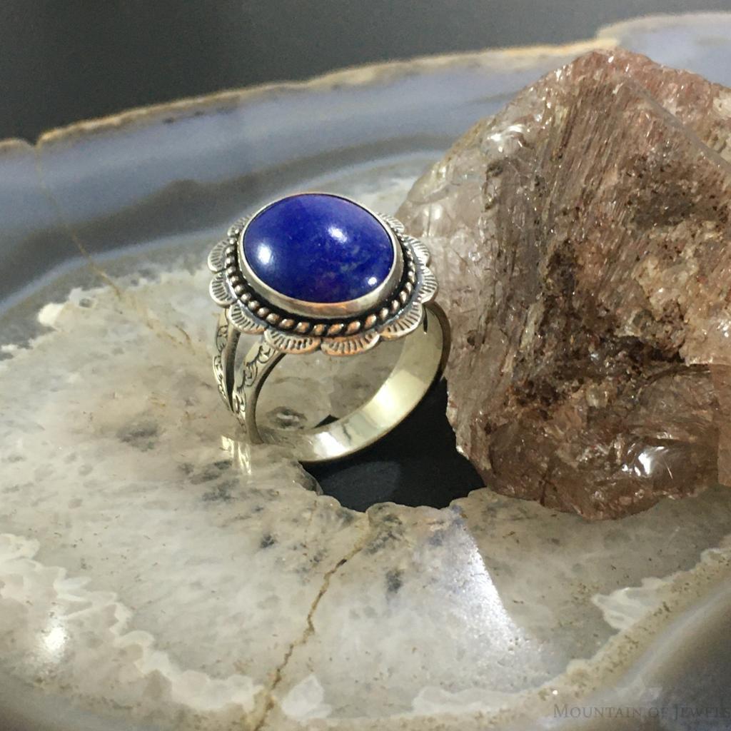 Carolyn Pollack Sterling Silver Oval Lapis Lazuli Decorated Ring For Women