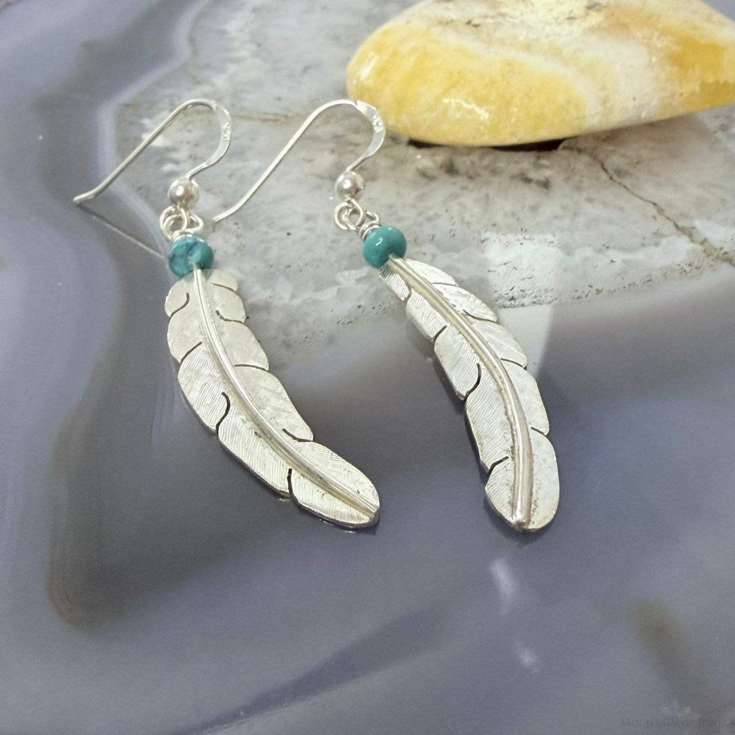 Anthony Gatewood Sterling Silver & Turquoise Bead Feather Dangle Earrings For Women