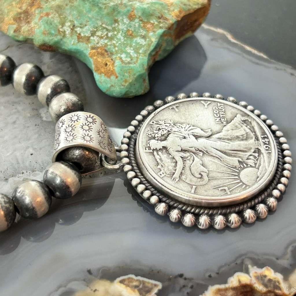 Genuine 90% Silver 1941 US Walking Liberty Half Dollar Decorated Unisex Pendant