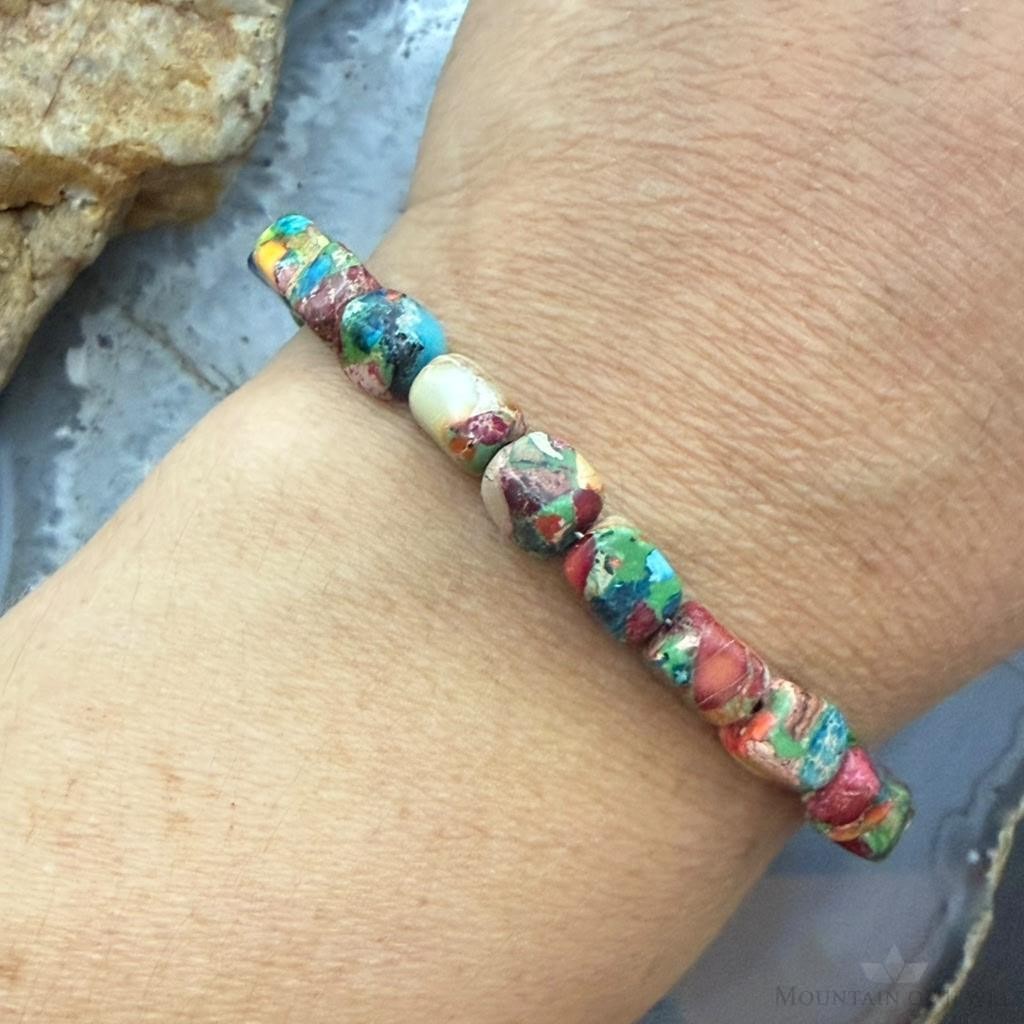 Sterling Silver 6mm Square Dahlia Composite Beads 7" Bracelet For Women