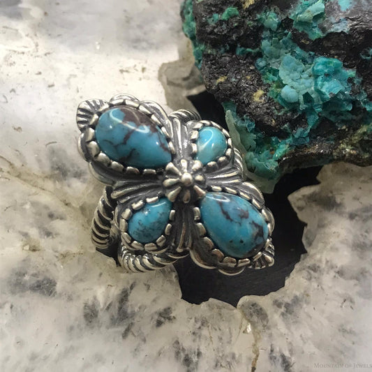 Carolyn Pollack Sterling Silver 4 Pear Turquoise Decorated Ring Size 5 For Women