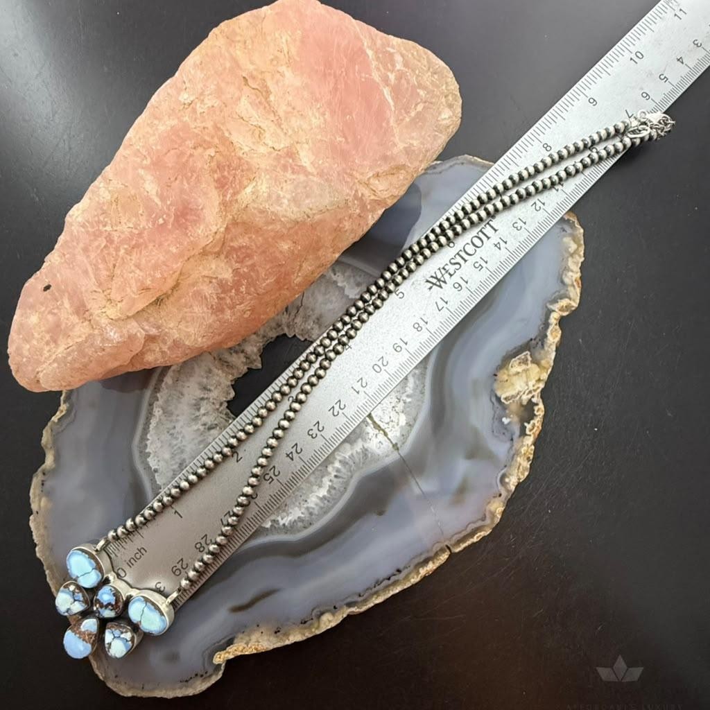 Sterling Silver Southwestern Style Golden Hill Turquoise Cluster 23" Lariat For Women