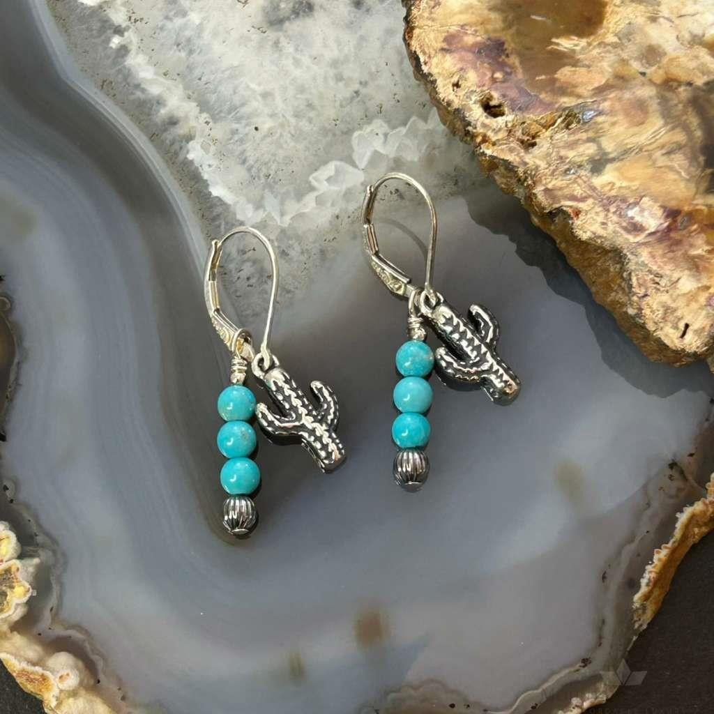 Carolyn Pollack Sterling Silver Turquoise Beads & Cactus Charm Dangle Earrings For Women