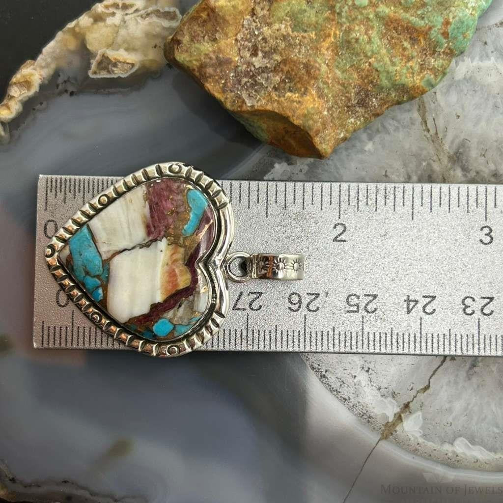 Sterling Silver Southwestern Style Turquoise Spiny Oyster Heart Pendant For Women #1