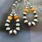 Sterling Silver Navajo Pearl Beads & Spiny Oyster Hoop Dangle Earrings For Women