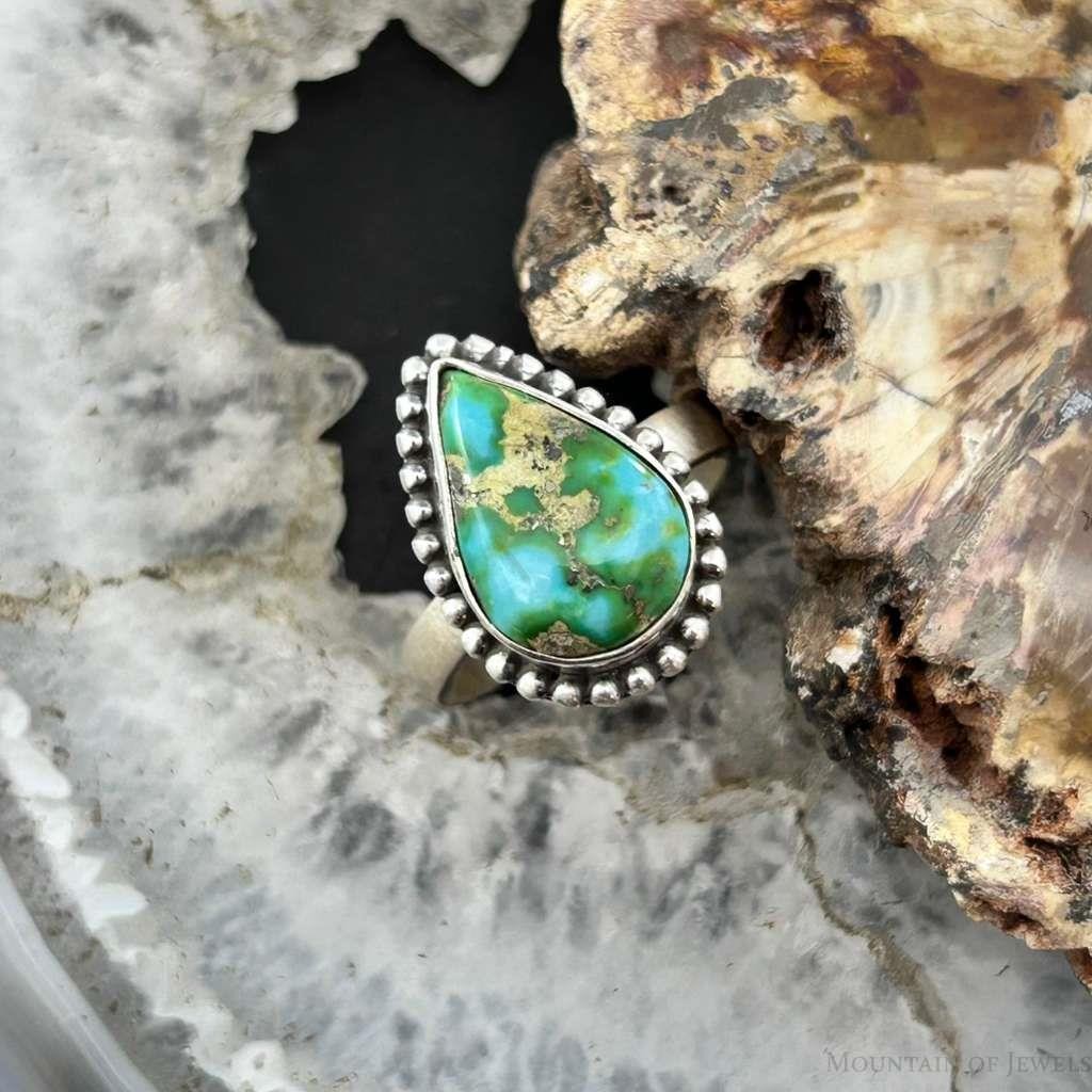 Sterling Silver Southwestern Style Teardrop Sonora Gold Turquoise Adjustable Ring For Women #2
