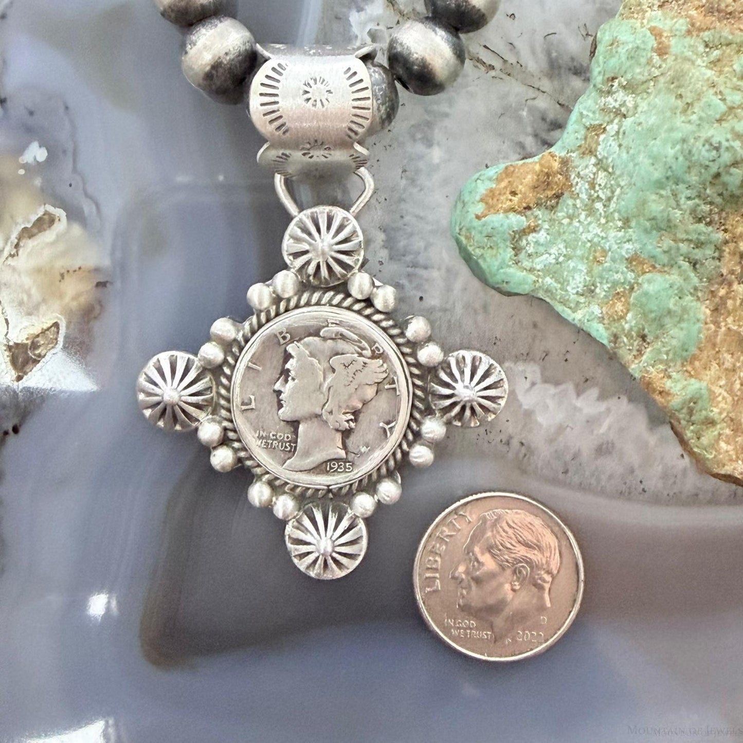 1935 Genuine 90% Silver US Mercury Dime Decorated Unisex Pendant