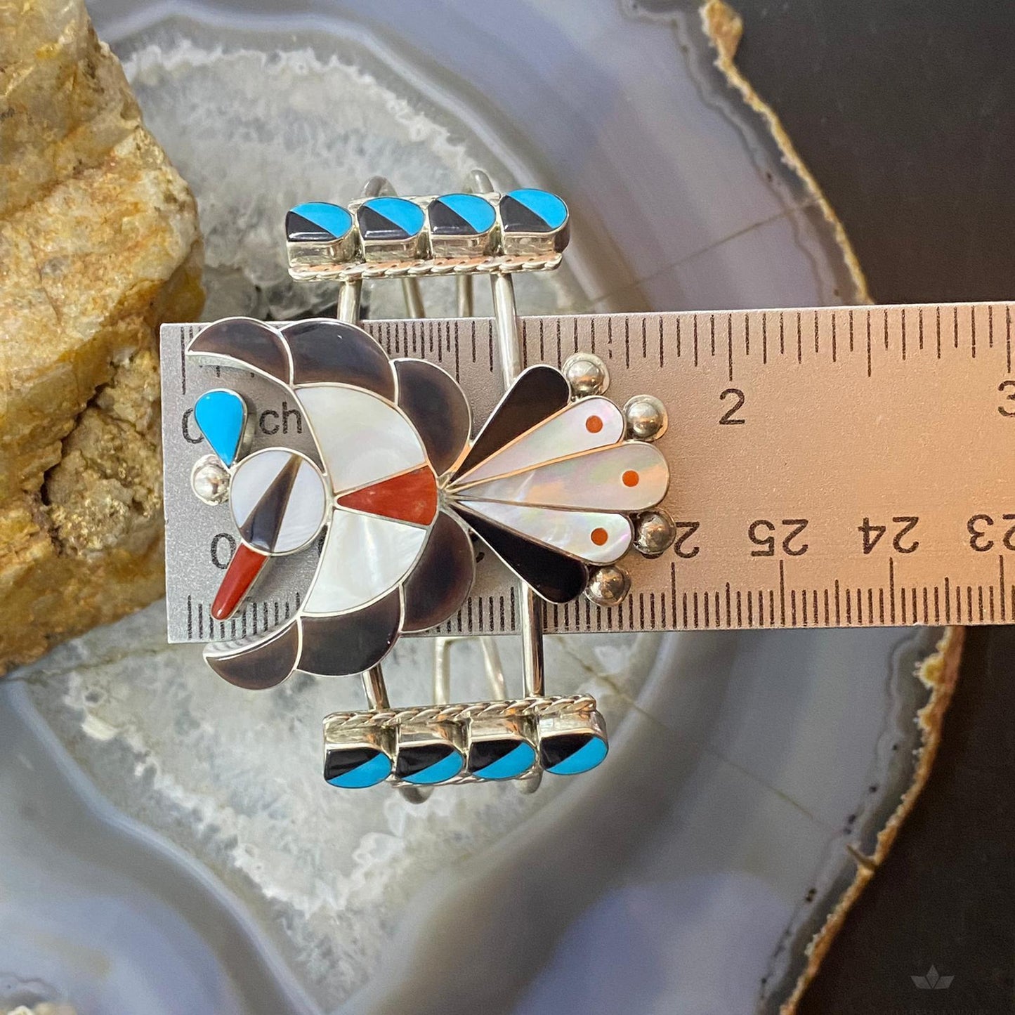 Leagus Ahiyite Sterling Silver Zuni Multi Stones Inlay Thunderbird Bracelet