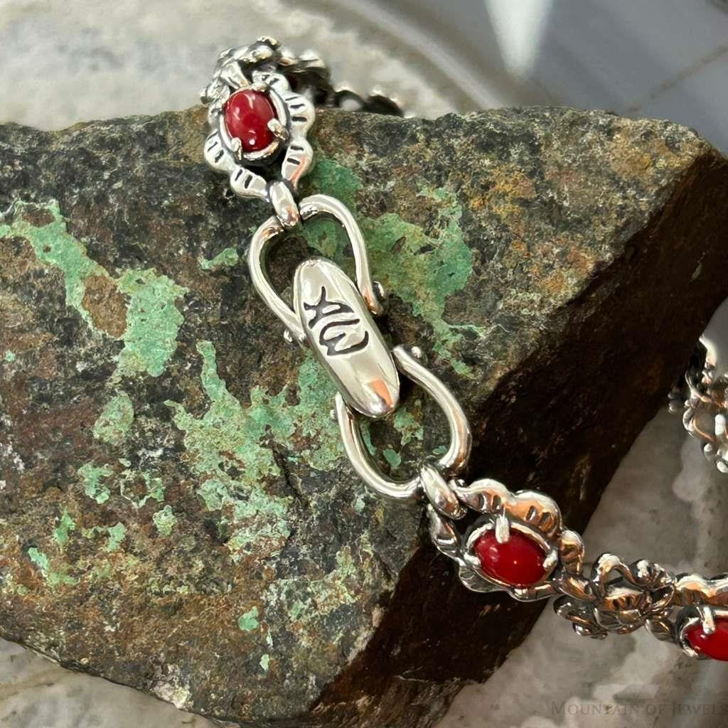 Carolyn Pollack Sterling 7 Oval Red Jasper Decorated Link Bracelet For Women