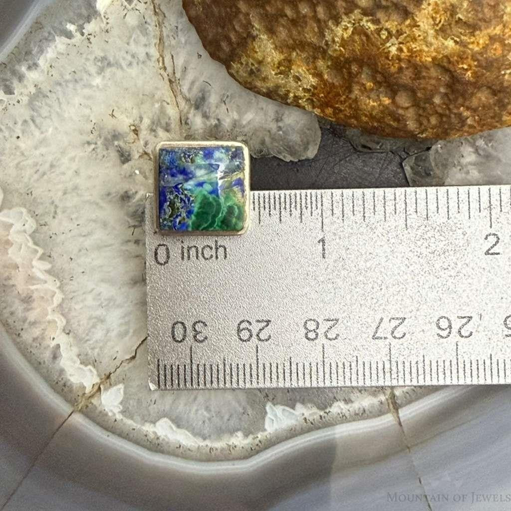 Vintage Sterling Silver Square Azurite Malachite Stud Earrings For Women