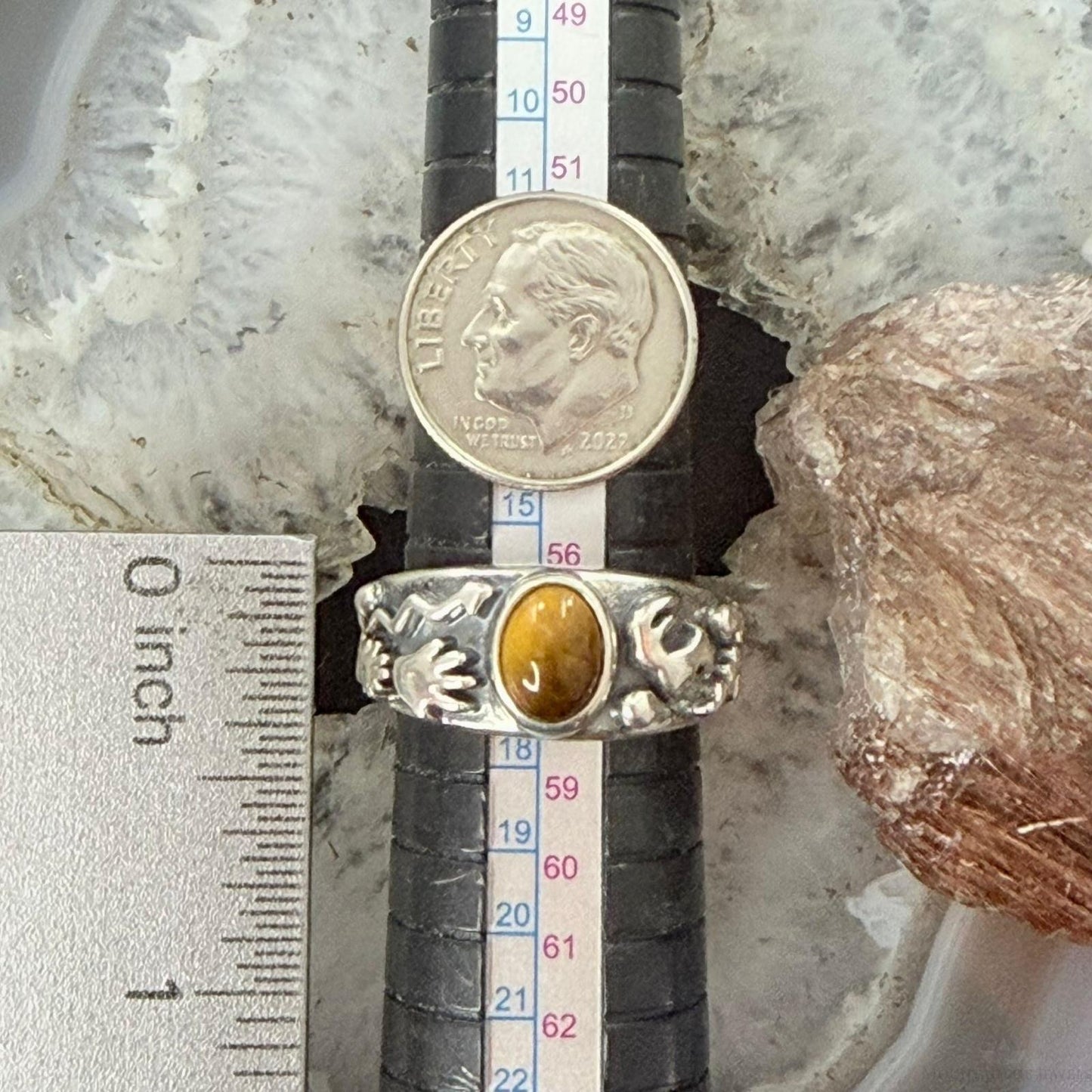 Jody Naranjo Vintage Sterling Silver Tiger's Eye Petroglyph Ring Size 8 For Women